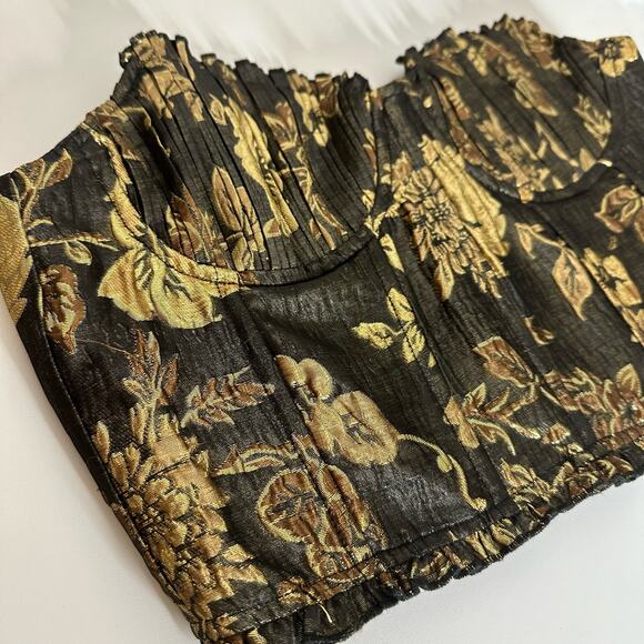 Sofie the Label Black Gold Floral Jacquard Strapless Corset Top Size Medium - Picture 3 of 11